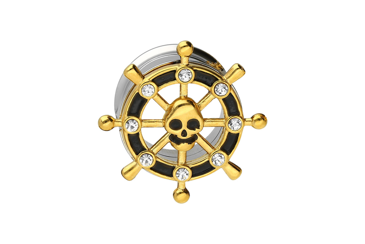 Chirurgenstahl Double Flared Tunnel STEUERRAD + TOTENKOPF ++SALE++ von Piercingline